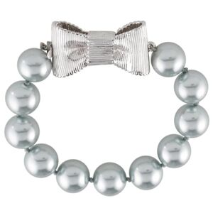 Vintage Keate Spade "All Wrapped Up" Faux Pearl Bracelet With Silver Bow + Bag